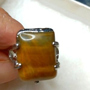 Natural Stone fashion non tarnish ring! Golden brown and Olive green stone 8 1/2